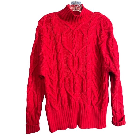 Coldwater Creek Red Cable Knit Turtleneck Sweater L - Picture 1 of 5